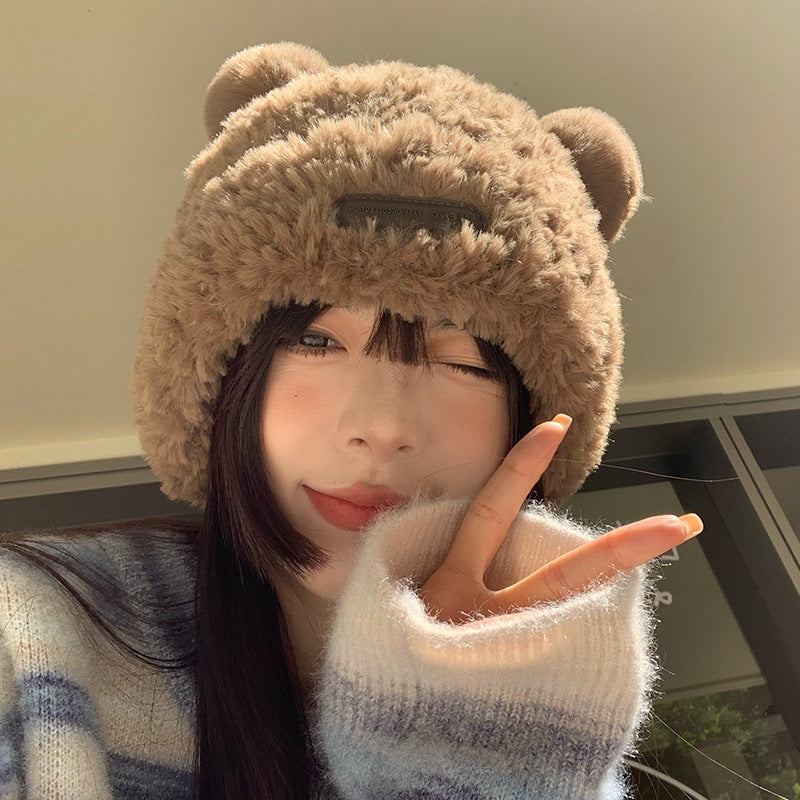 Women's Korean Warm Pairs Of Fur Ball Plush Big Hats & Caps