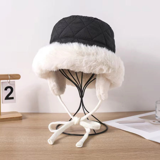 Women's Fleece-lined Hat Travel Thickened Warm Strap Earmuffs Hats & Caps