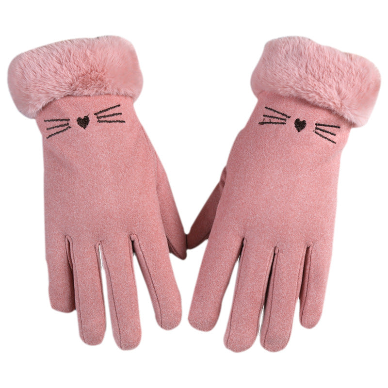 Women's Korean Cycling Driving Fleece-lined Thickened Cold Protection Gloves