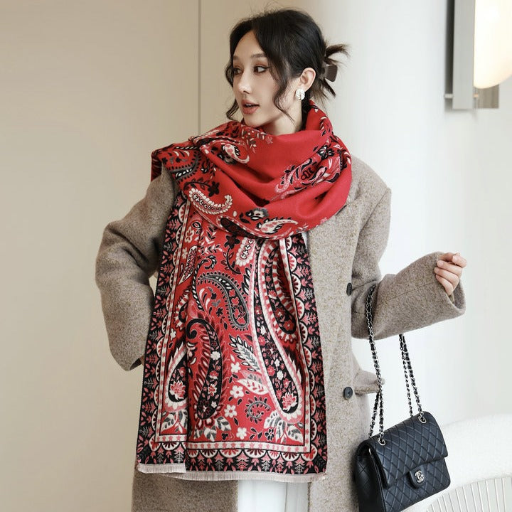 Women's Paisley Korean Elegant Long Tassel Double-sided Scarfs