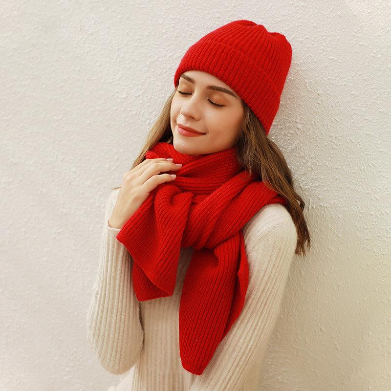 Women's Rib Knitted Winter Cashmere Warm Wool Scarfs