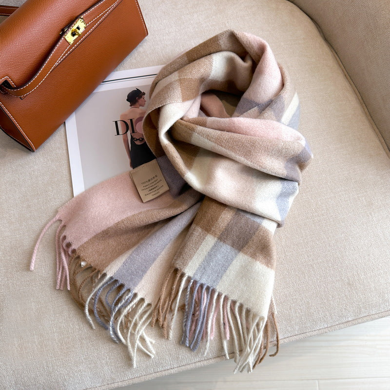 Women's Wool Woolen Plaid Winter Warm Scarfs