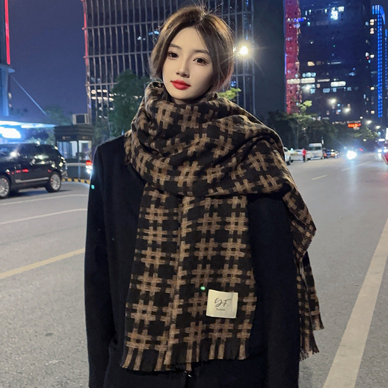 Women's Winter Contrast Color Couple Warm Plaid Scarfs