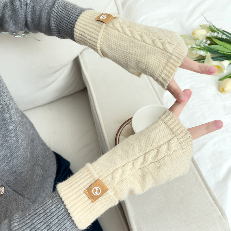 Cute Plush Half Finger Korean Touch Gloves