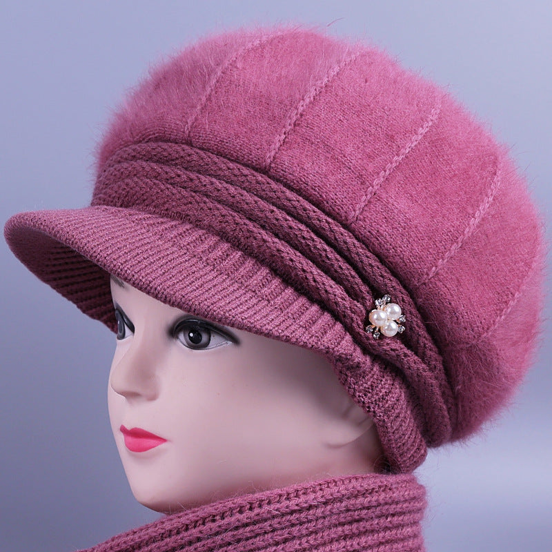 Women's Mom Hat Elders Grandma Fleece-lined Rabbit Fur Knitted Warm Hats & Caps