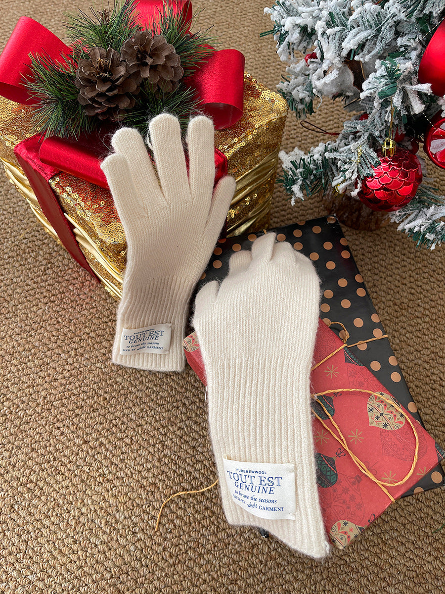 Women's Winter Wool Solid Color Knitted Cloth Gloves