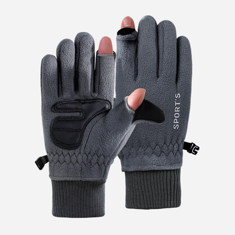 Women's & Men's Warm Riding Fleece-lined Thick Touch Screen Open Finger Motorcycle Gloves