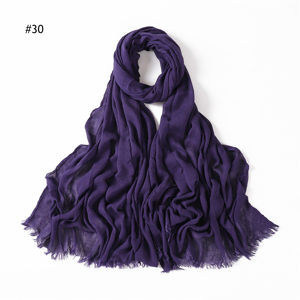 Women's Pleated Solid Color Rayon Split Breathable Scarfs