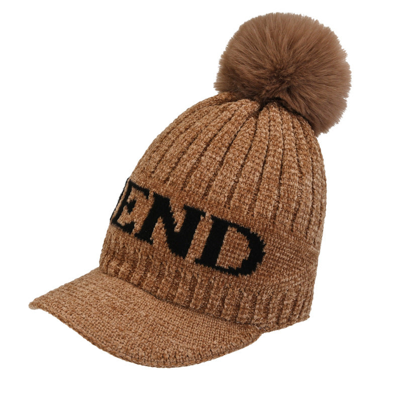 Women's Knitted Woolen Winter Thickening Fur Ball Hats & Caps