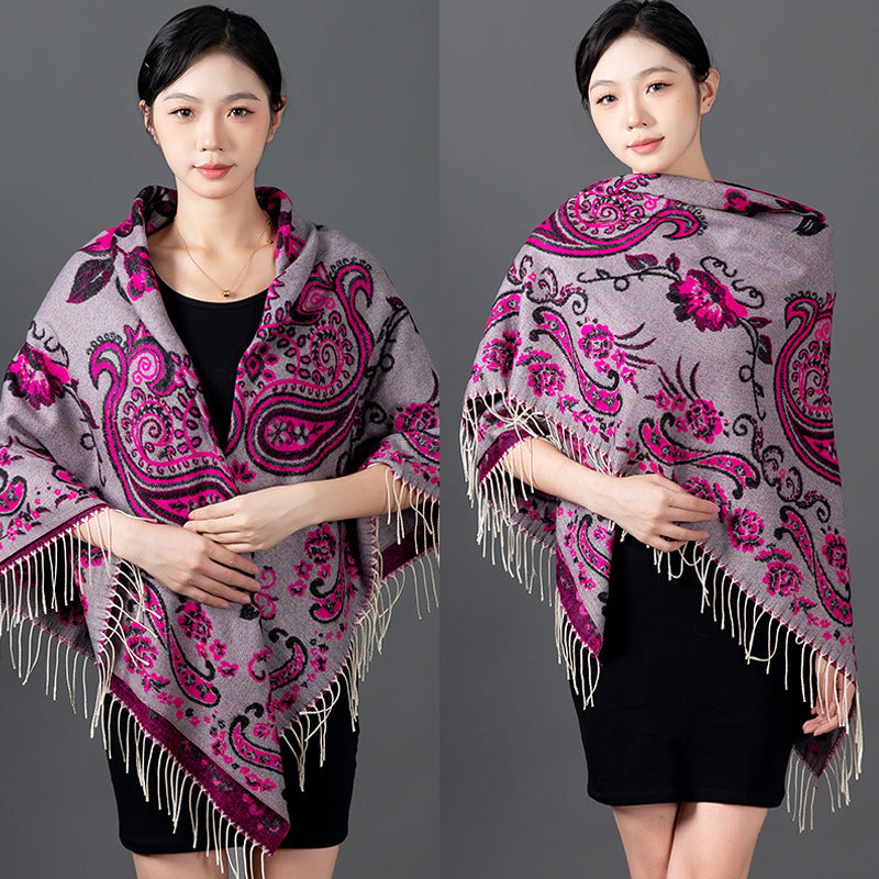 Women's Style Cashew Jacquard Talma Thickened Large Scarfs