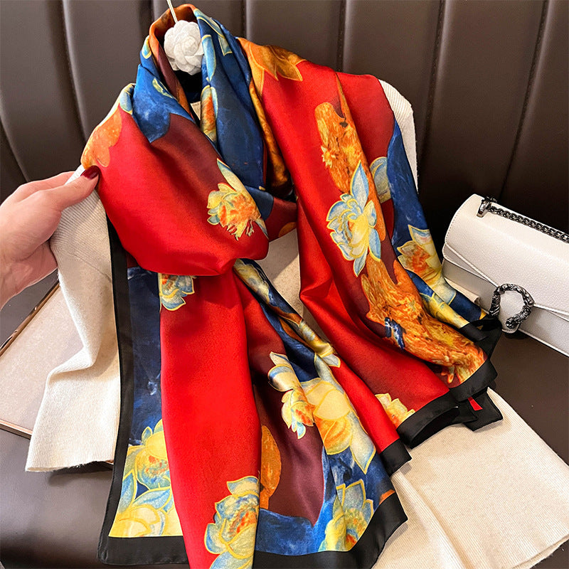 Women's Silk Outer Wear Artificial Fashion Flower Scarfs