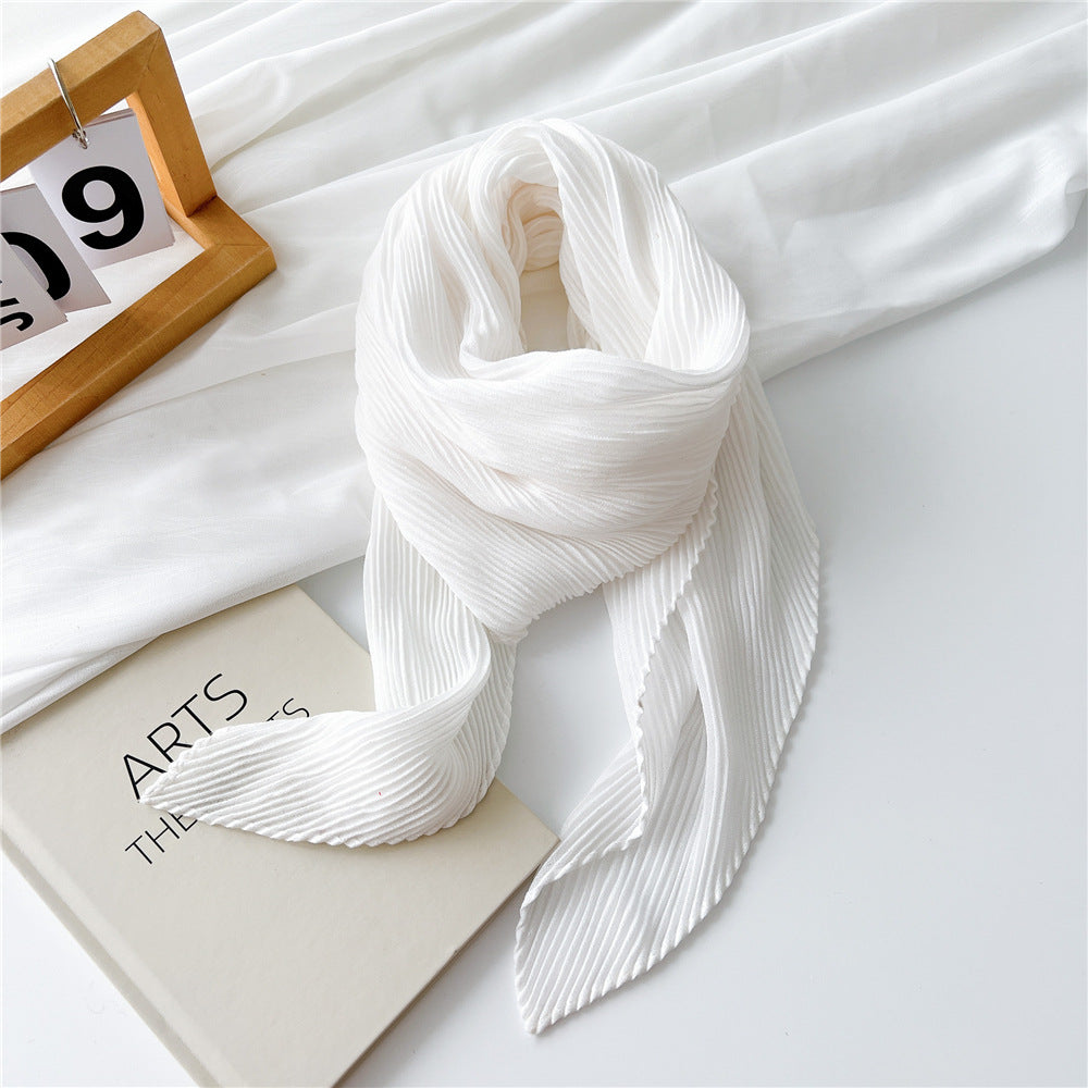 Women's Pleated Solid Color Cotton Linen Small Scarfs