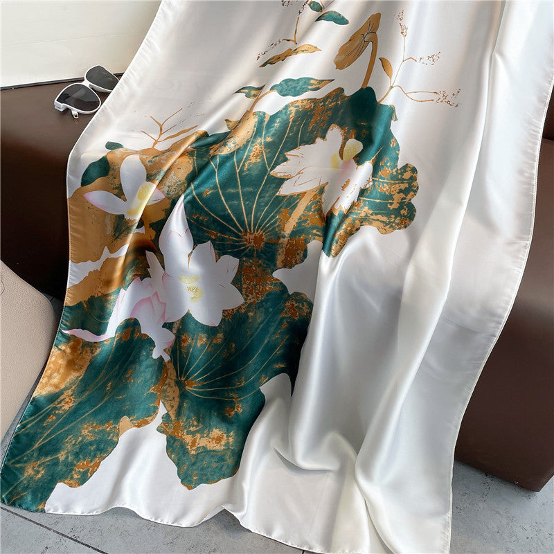 Women's Silk Outer Wear Artificial Fashion Flower Scarfs