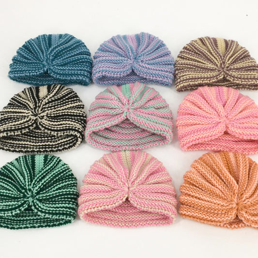 Children's Warm Knitted Hat Striped Wool Knotted Kids' Headwear