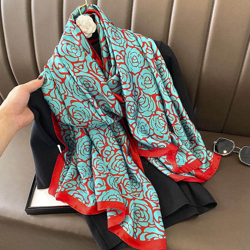 Women's Silk Outer Wear Artificial Fashion Flower Scarfs