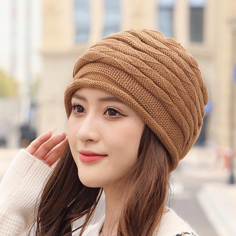 Women's Pleated Curling Sleeve Knitted Hat Pile Hats & Caps