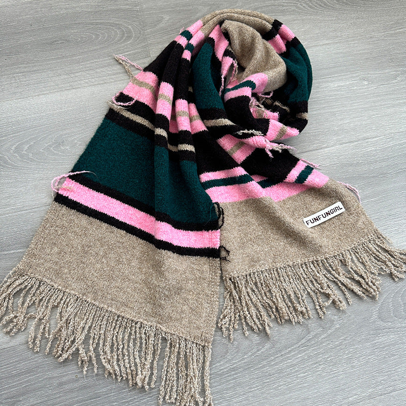 Women's Winter Korean Style Wool Striped Fashion Scarfs