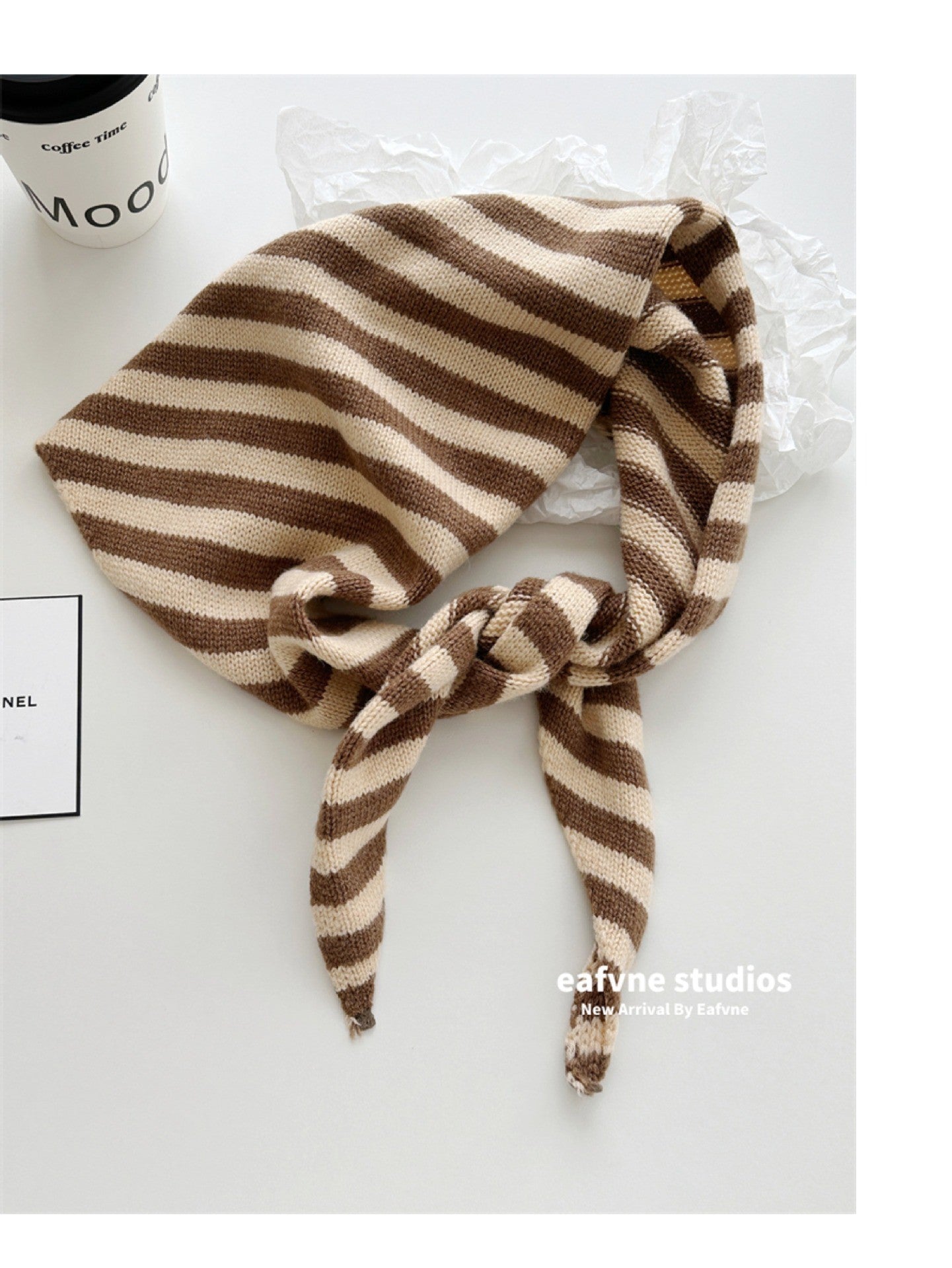 Women's Small Fashionable Knitted Striped Triangular Binder Scarfs