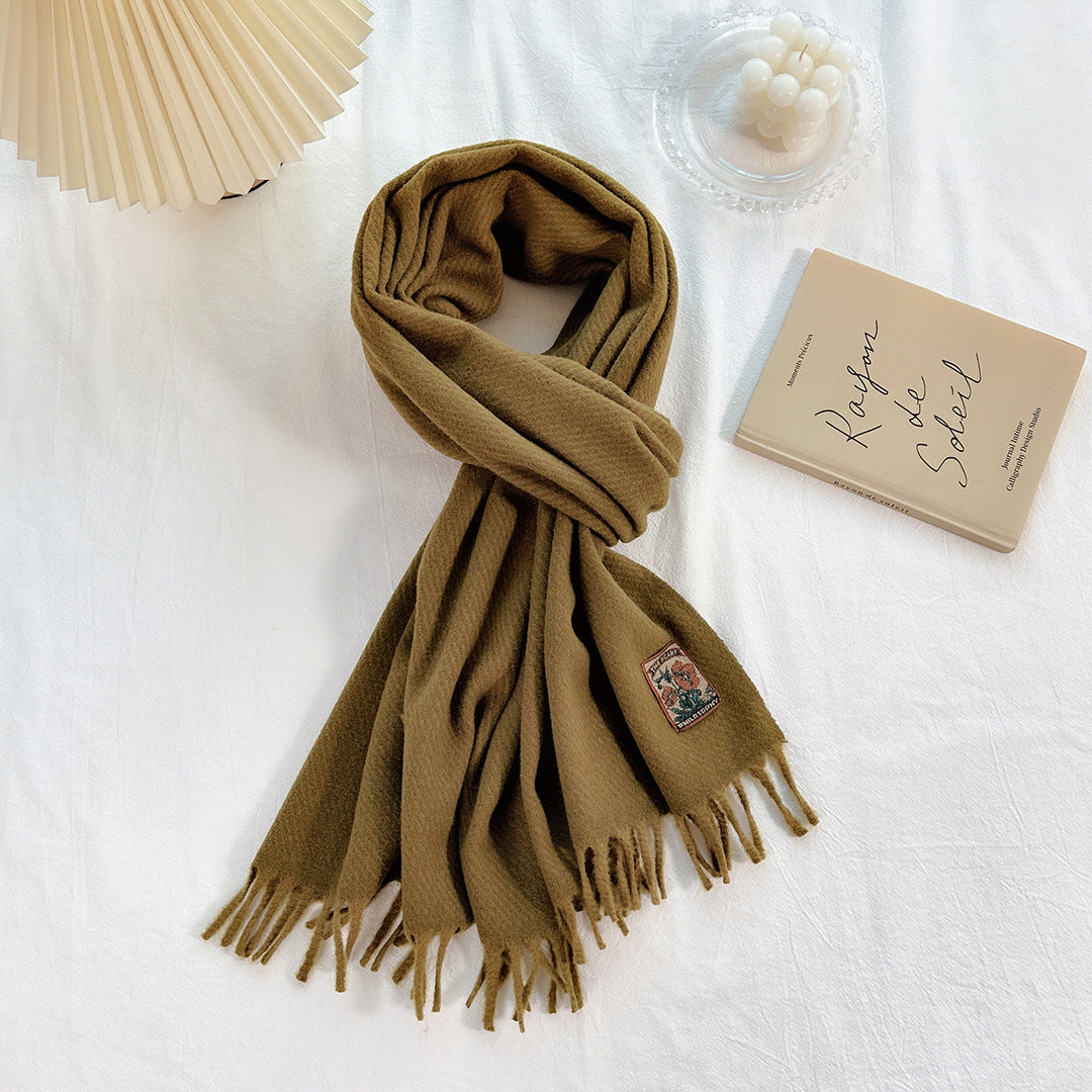 Women's Narrow Style Woolen Yarn Plain Solid Color Scarfs