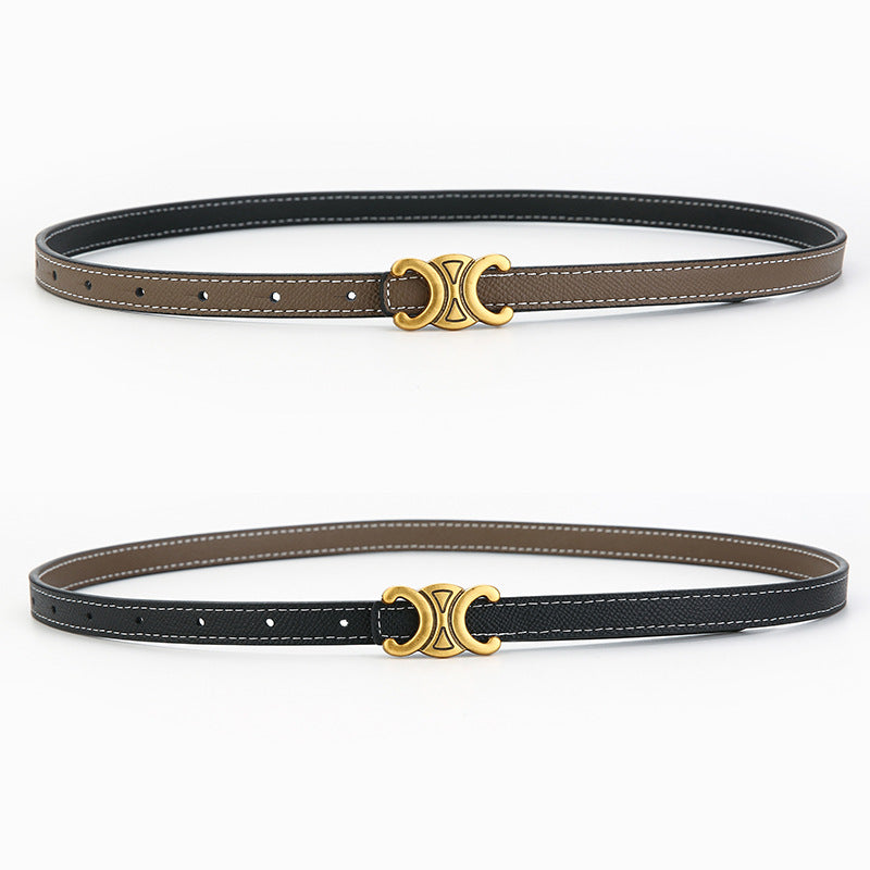 Women's Genuine Leather Letter Two-tone Double-sided Alloy Belts