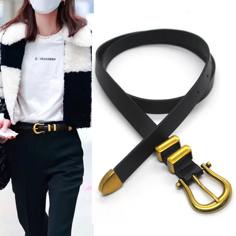 Women's Style Personalized Simple French Retro Metal Pin Buckle Belts