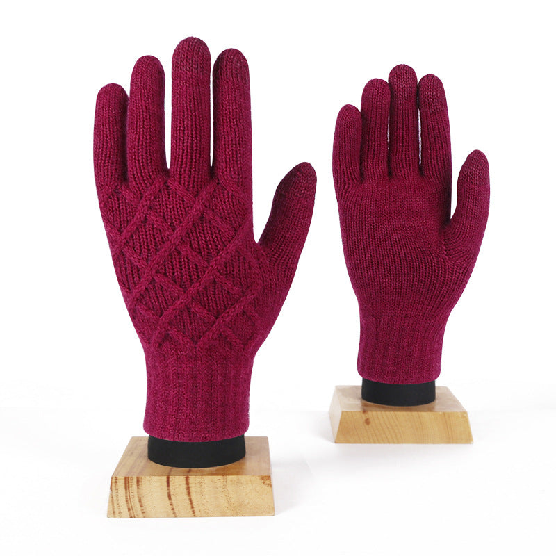 Women's Knitted Solid Color Pineapple Flower Single-layer Gloves