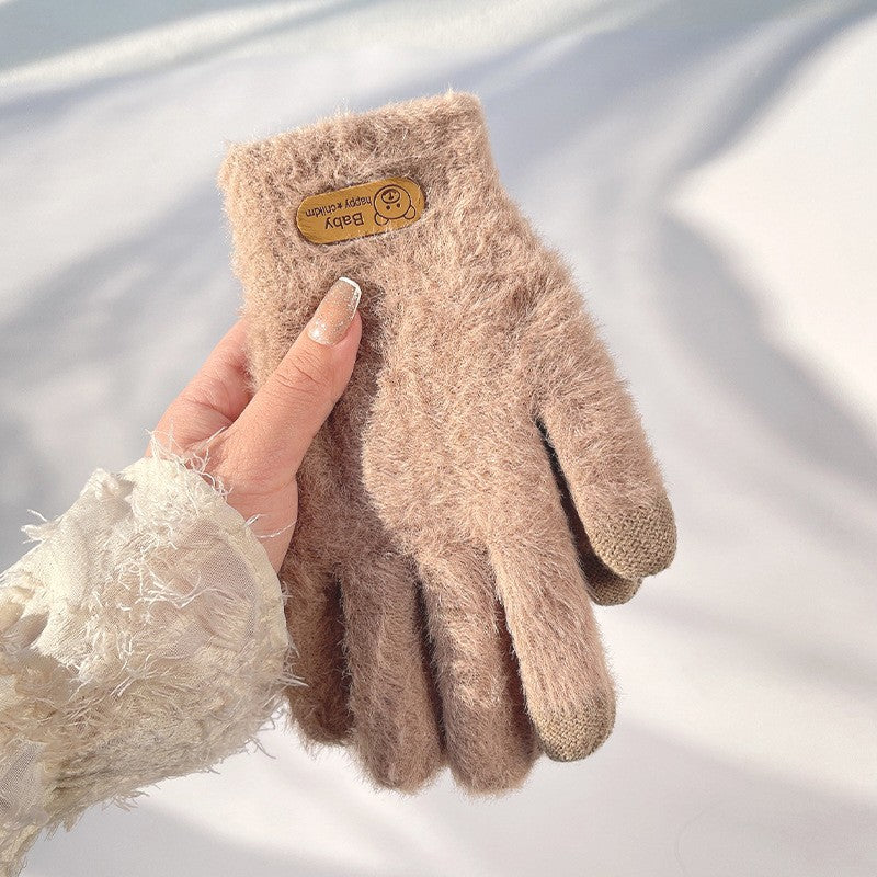 Women's Knitted Thermal Winter Fleece-lined Thick Windproof Cartoon Gloves