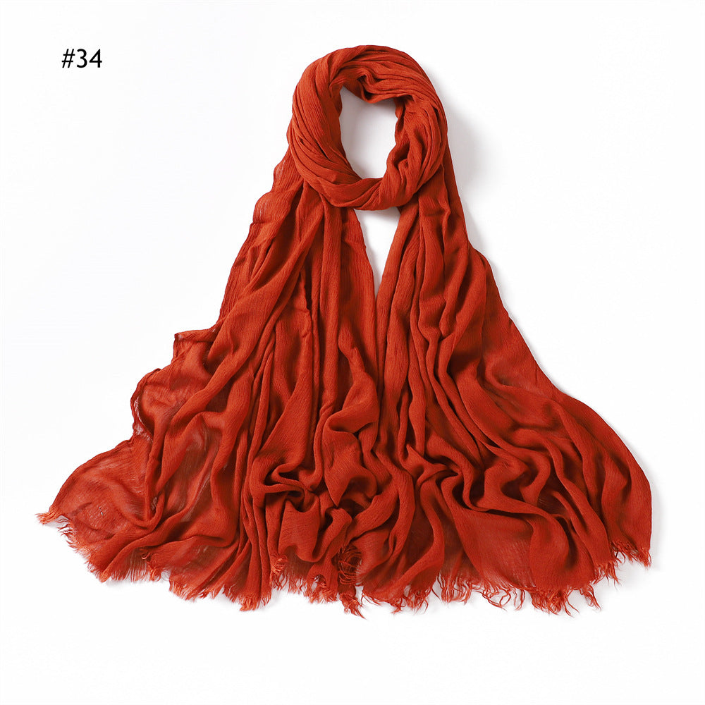 Women's Pleated Solid Color Rayon Split Breathable Scarfs