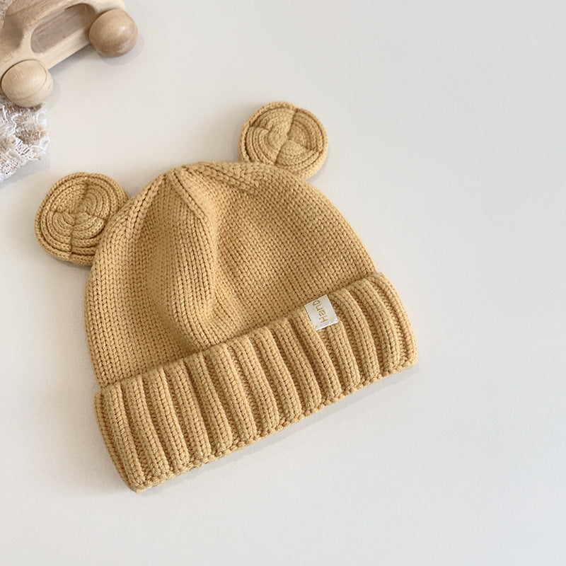 Style Solid Color Round Ears Woolen Kids' Headwear