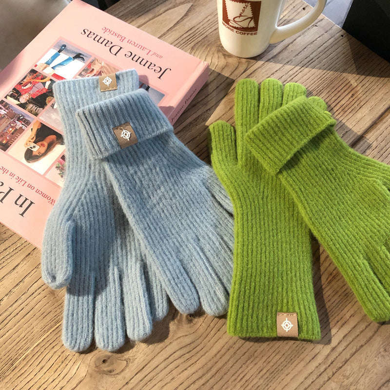 Wool Knitted Labeling Finger Exposed Touch Screen Gloves