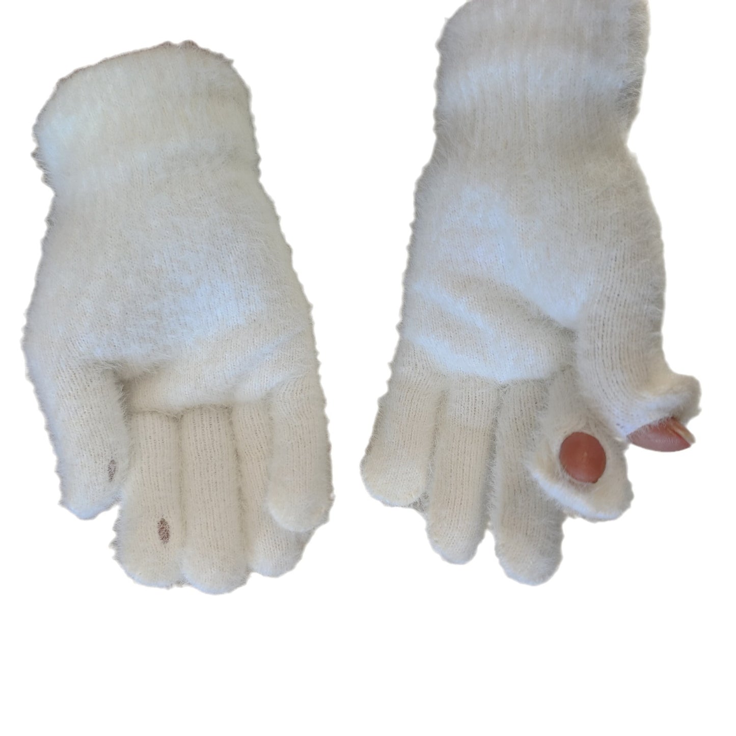 Women's Thick Warm Exposed Woven Touch Screen Woolen Gloves