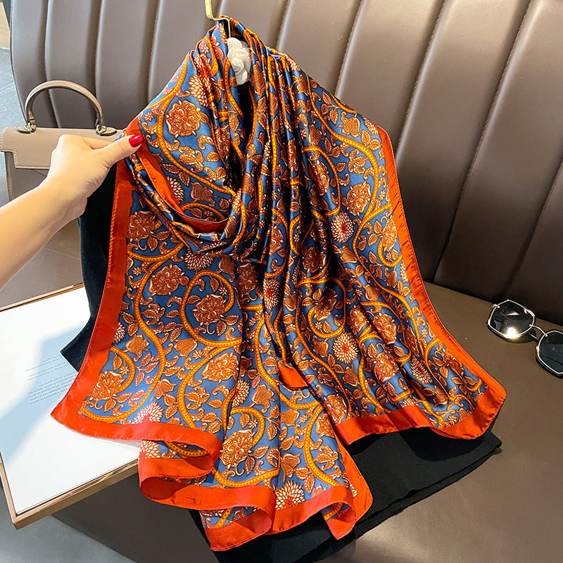 Women's Silk Outer Wear Artificial Fashion Flower Scarfs