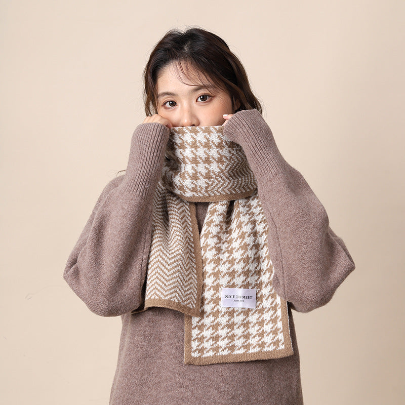 Women's Winter Knitted Thermal Plaid Versatile High-grade Scarfs