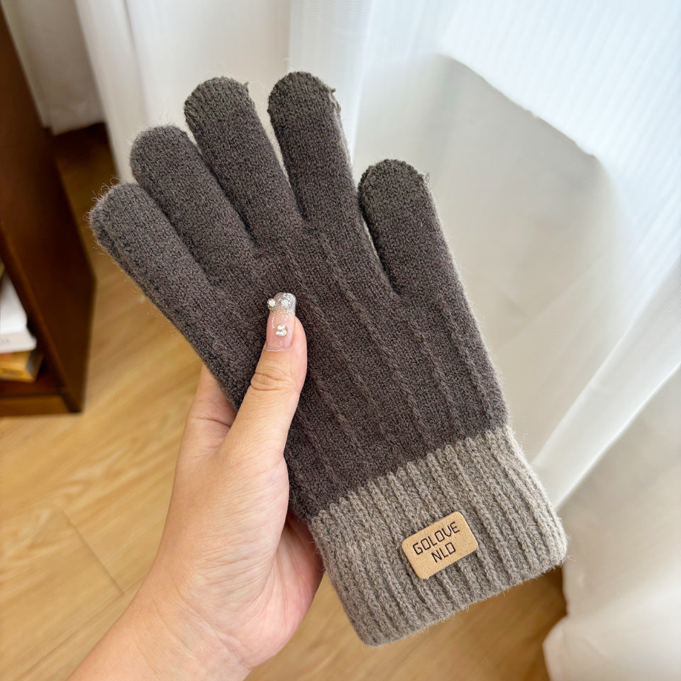 Women's Knitted Knitting Wool Winter Cold Protection Thickening Fleece-lined Candy Gloves