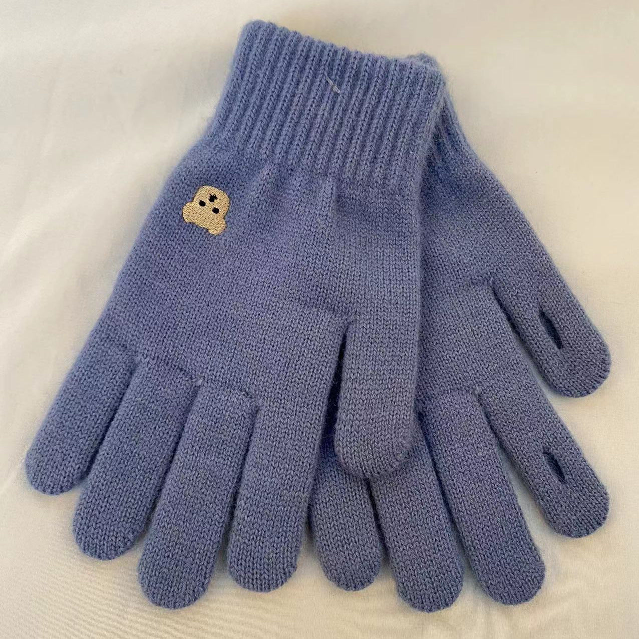 Screen Cute Solid Color Embroidery Split Finger Hole Leakage Gloves