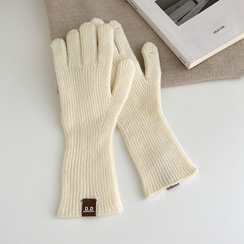 Women's Solid Color Long Thickened Warm Finger Gloves