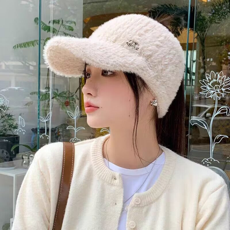 Women's Air Top Woolen Plain Face Ponytail Hats & Caps