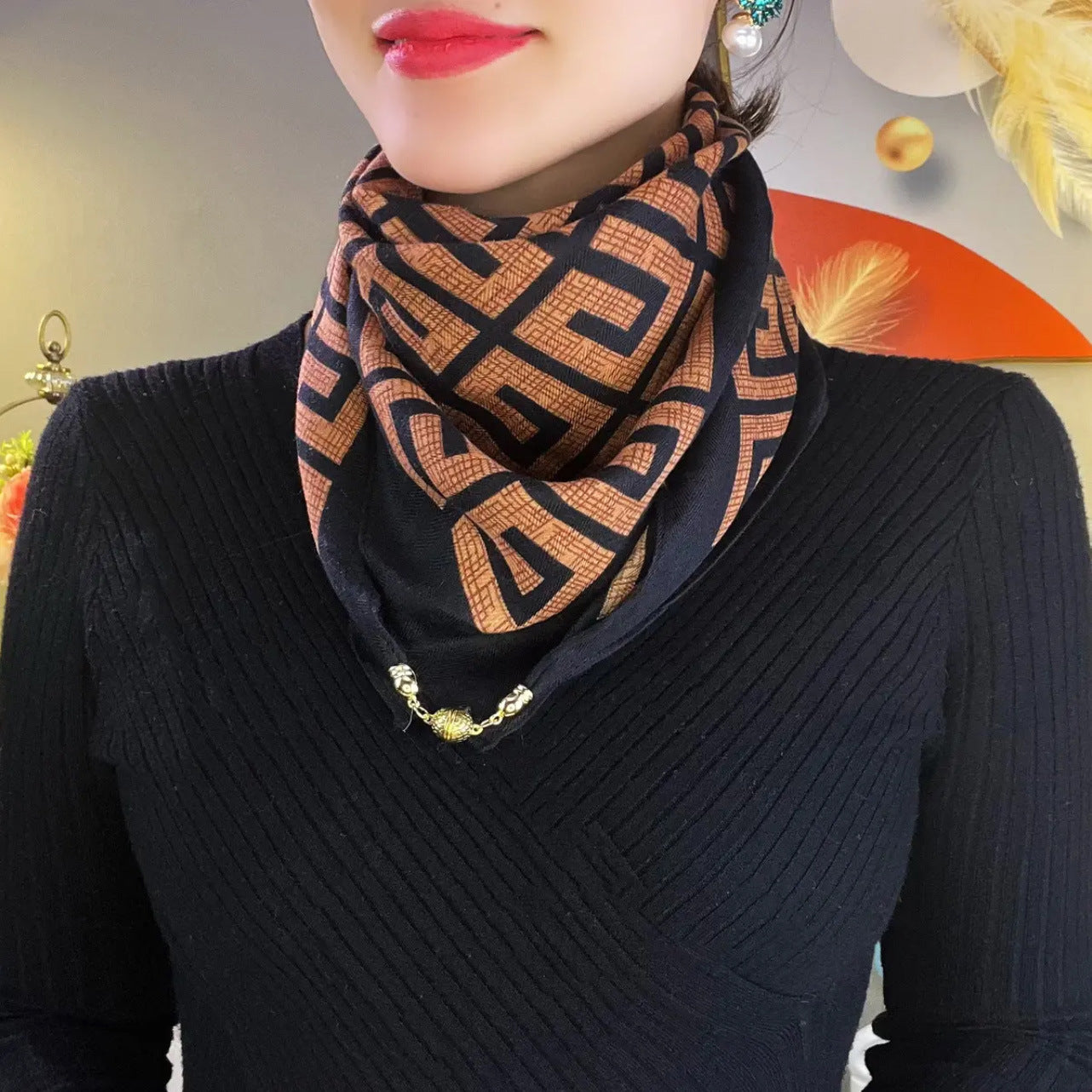 Women's Small Golden Balls Magnetic Buckle Lazy Scarfs