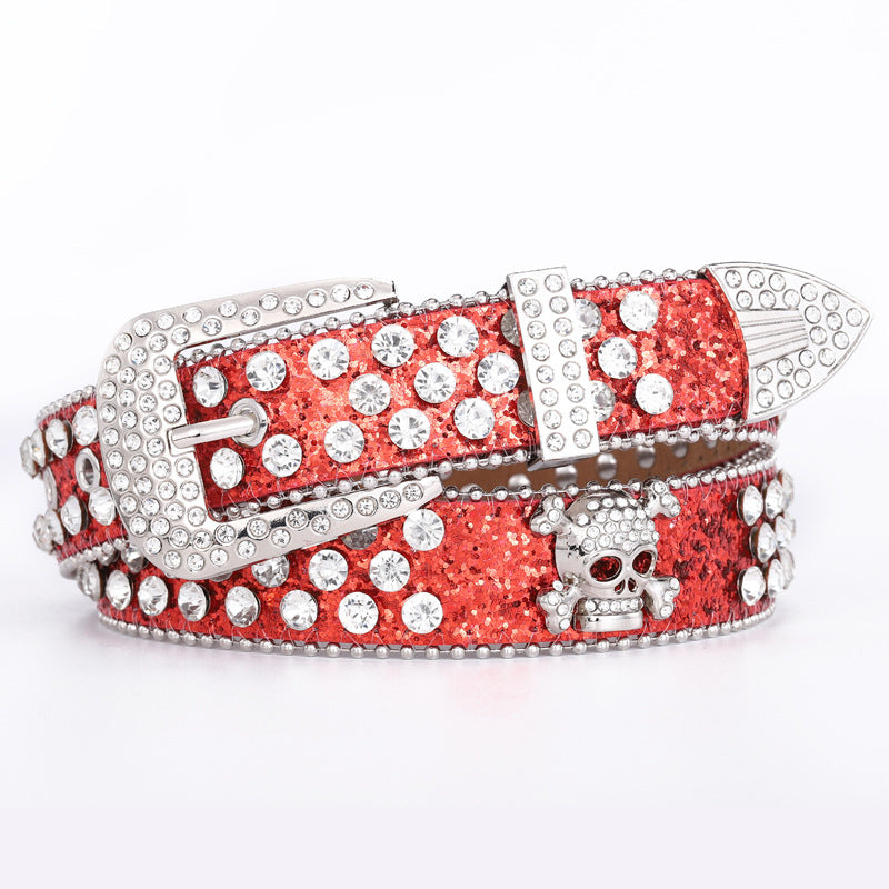 Women's Three-piece Rhinestone Inlaid Decorative Skull Personality Diamond Belts