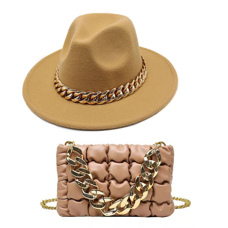 Men's Top Hat Golden Acrylic Chain Fedora Hats & Caps