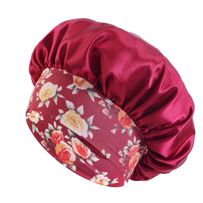 Print Elastic Wide-brimmed Satin Nightcap Beauty Hats & Caps