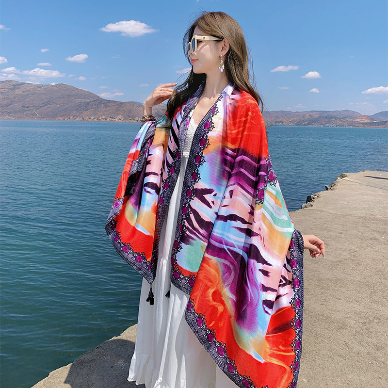 Ethnic Print Travel Outdoor Shawl Air-conditioned Scarfs