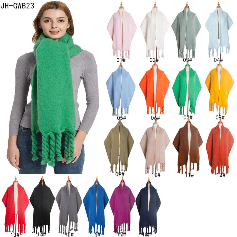 Yarn Knotted Thick Braid Tassel Solid Scarfs