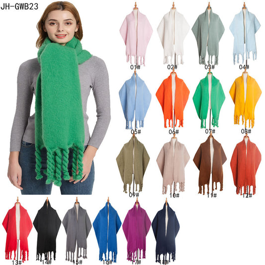 Yarn Knotted Thick Braid Tassel Solid Scarfs