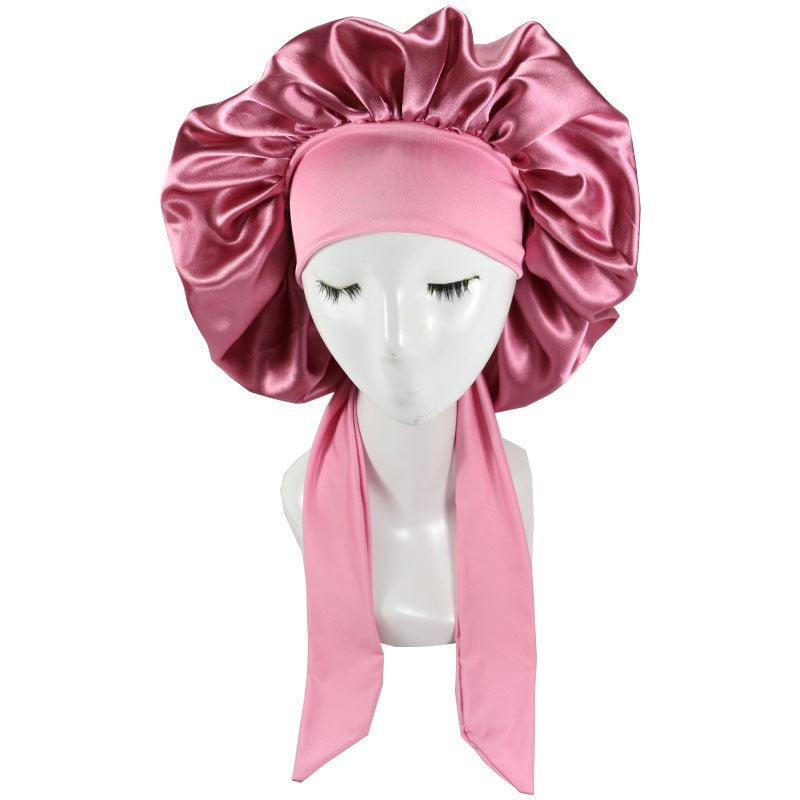 Women's Color Large Satin Nightcap High Elastic Hats & Caps