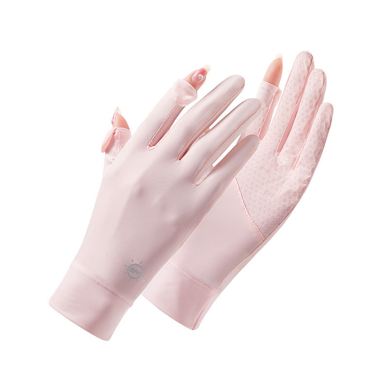 Women's Silk Summer Thin Breathable Driving Touch Screen Gloves