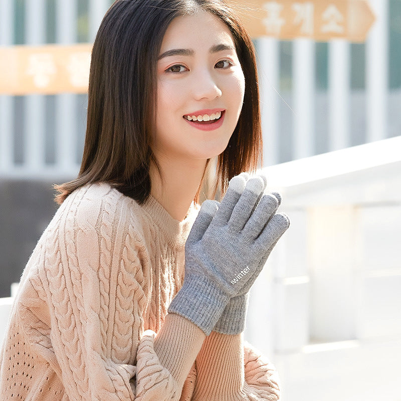 Women's Knitted Thermal Winter Fleece-lined Thick Windproof Cartoon Gloves