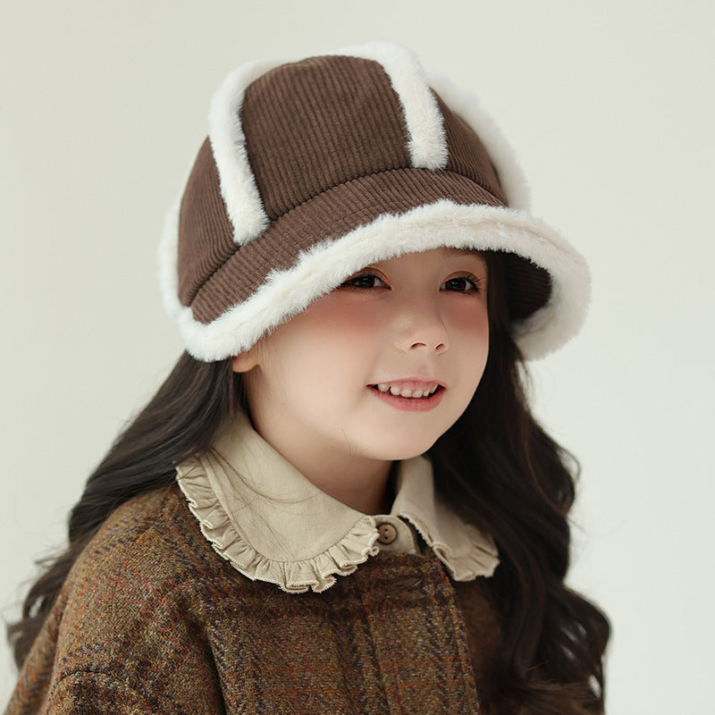 Women's Bucket Hat Plush Warm Korean Style Versatile Small Peak Kids' Headwear