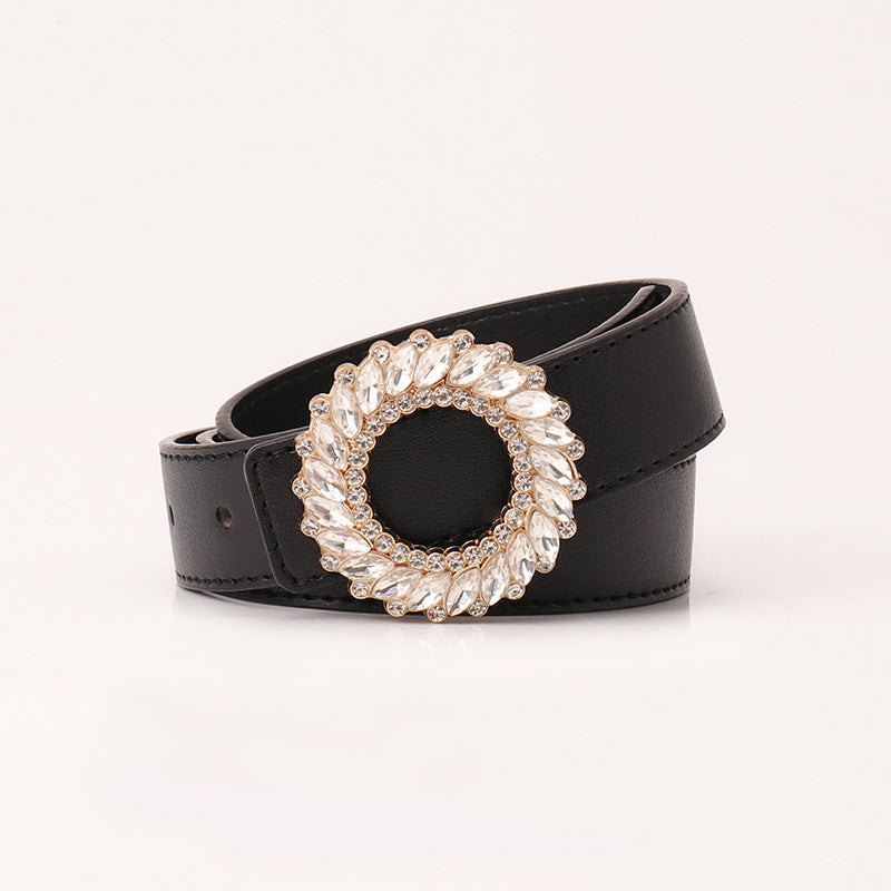 Women's Fashion Round Buckle Rhinestone Simple Decorative Belts