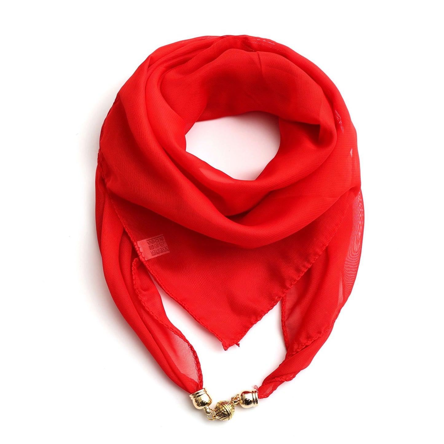 Women's Silk Magnetic Buckle Thin Red Square Scarfs